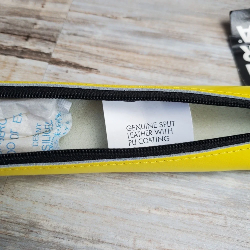 ORDINING&REDA Yellow Leather Pencil Case Slim Zippered Stationery Pouch NWT